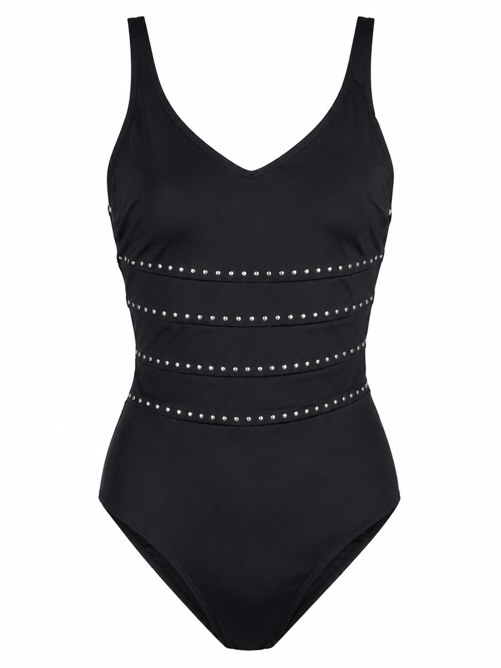 Fit 4 U Black Studded One Piece Swimsuit Size 12 Tummy Control